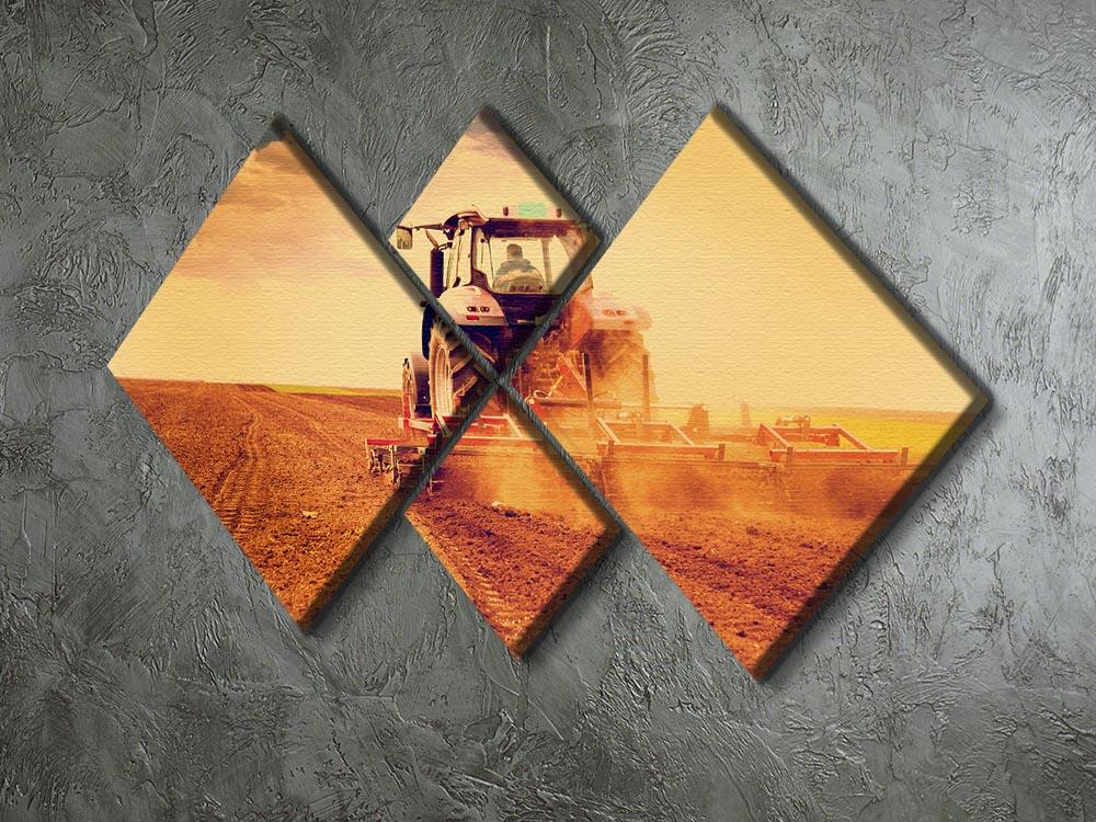 Tractor in sunset 4 Square Multi Panel Canvas  - Canvas Art Rocks - 2