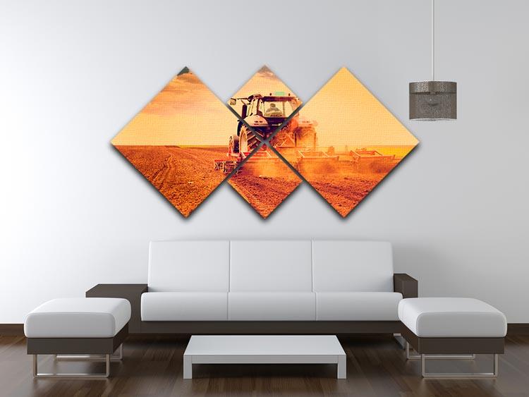 Tractor in sunset 4 Square Multi Panel Canvas  - Canvas Art Rocks - 3
