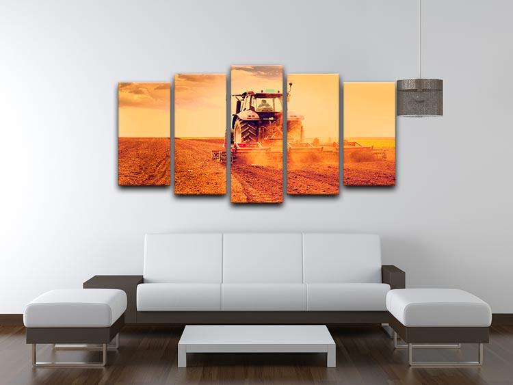 Tractor in sunset 5 Split Panel Canvas  - Canvas Art Rocks - 3