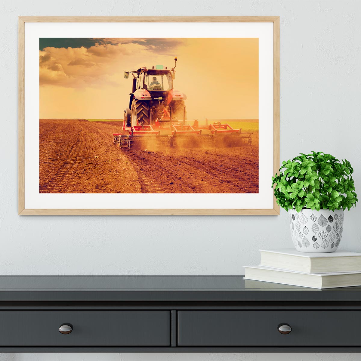 Tractor in sunset Framed Print - Canvas Art Rocks - 3