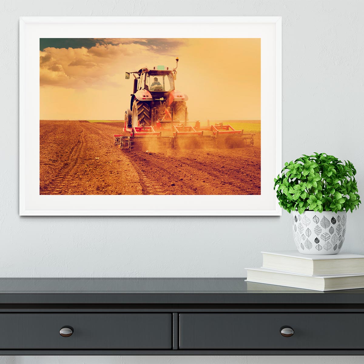Tractor in sunset Framed Print - Canvas Art Rocks - 5