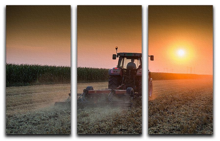 Tractor plowing field at dusk 3 Split Panel Canvas Print - Canvas Art Rocks - 1