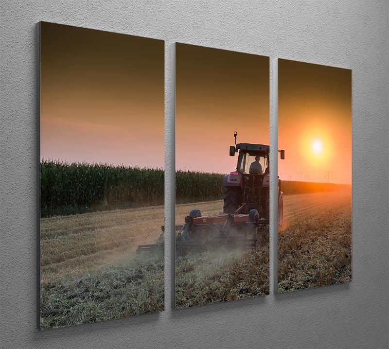 Tractor plowing field at dusk 3 Split Panel Canvas Print - Canvas Art Rocks - 2