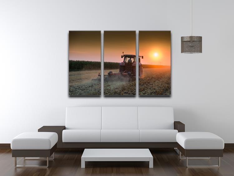 Tractor plowing field at dusk 3 Split Panel Canvas Print - Canvas Art Rocks - 3