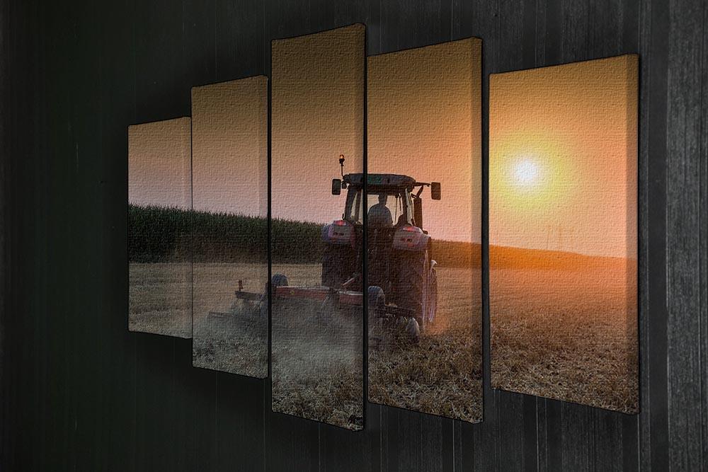 Tractor plowing field at dusk 5 Split Panel Canvas  - Canvas Art Rocks - 2