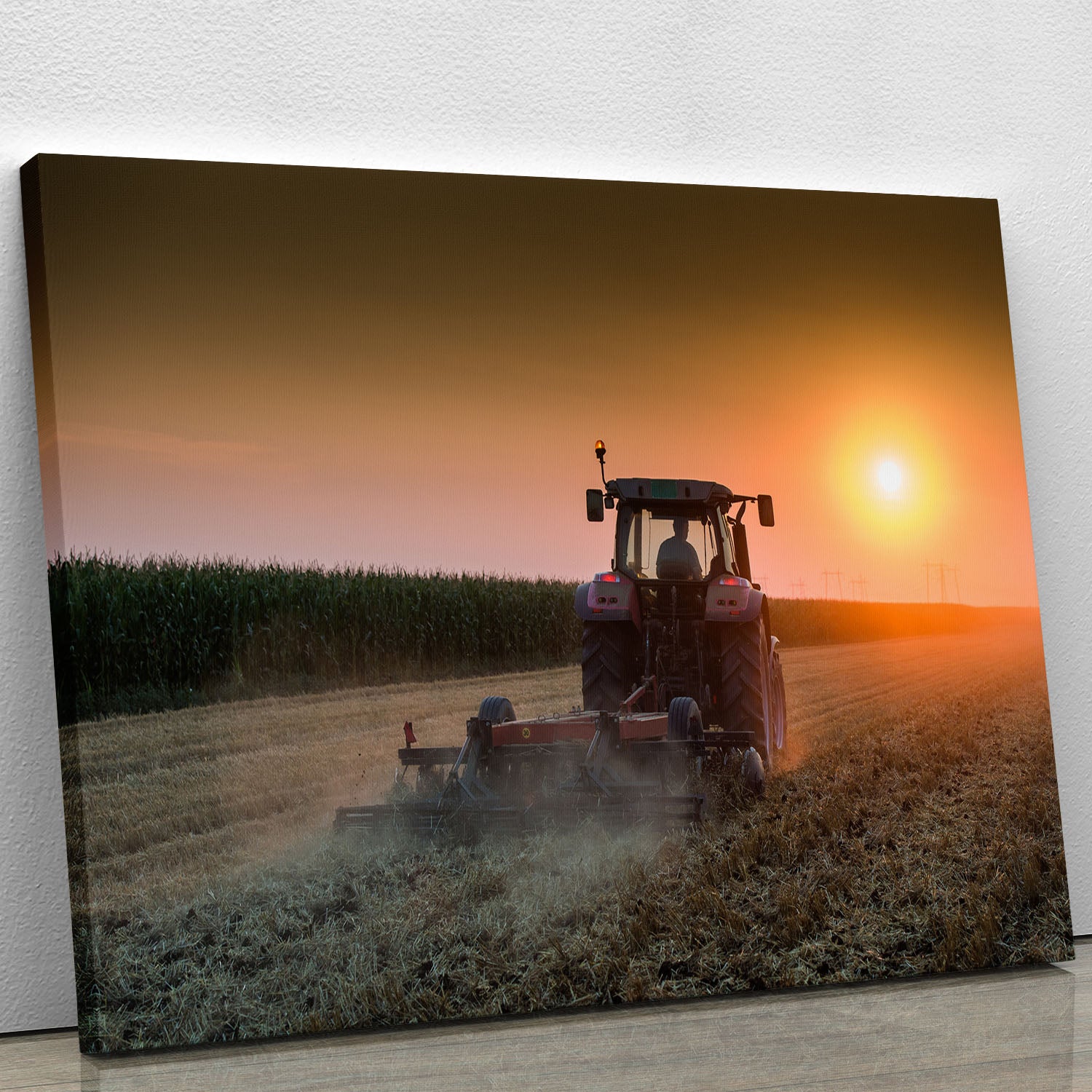 Tractor plowing field at dusk Canvas Print or Poster - Canvas Art Rocks - 1