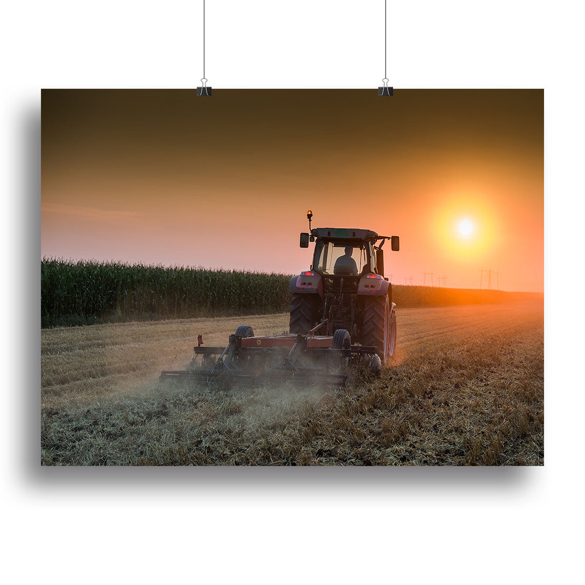 Tractor plowing field at dusk Canvas Print or Poster - Canvas Art Rocks - 2