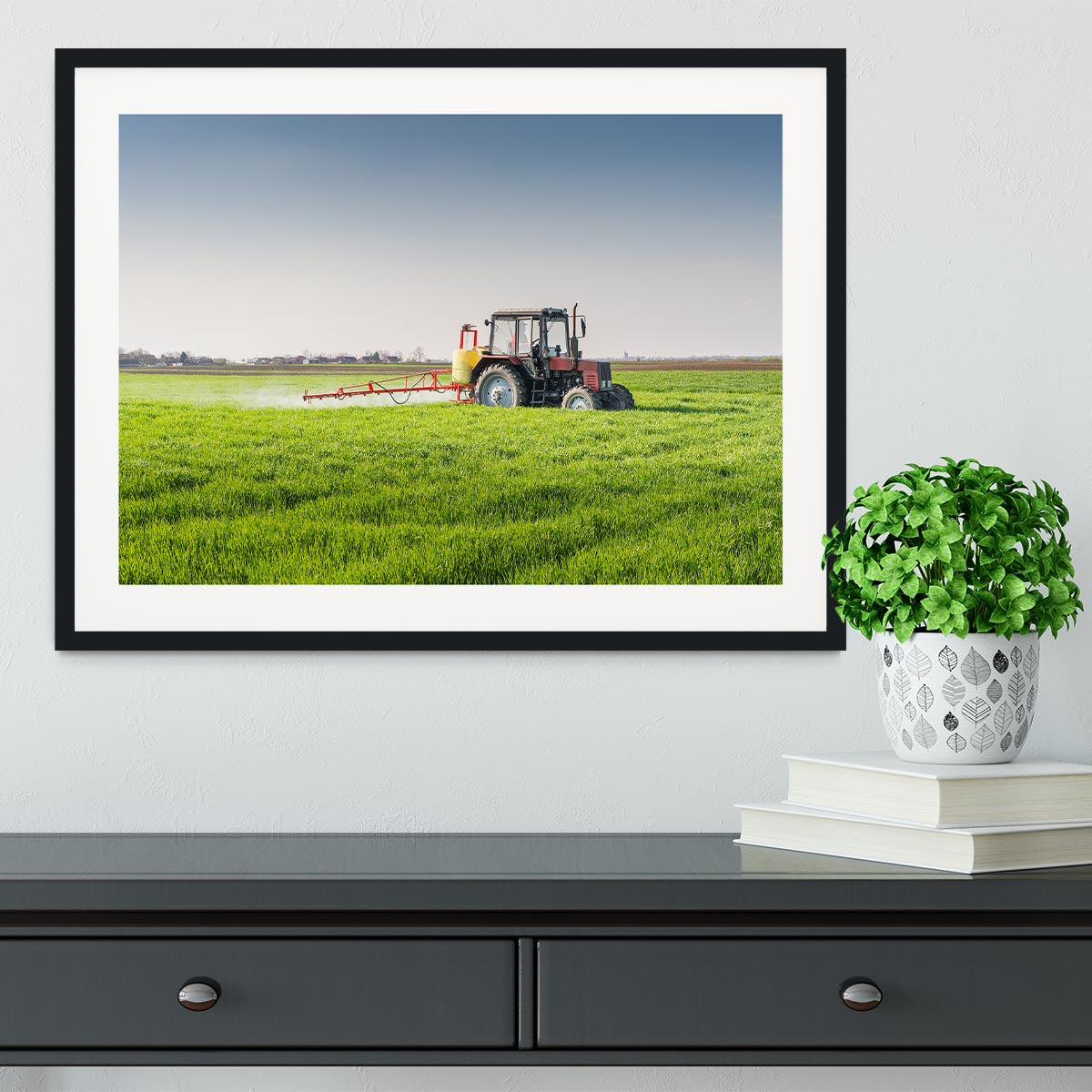 Tractor spraying wheat field Framed Print - Canvas Art Rocks - 1