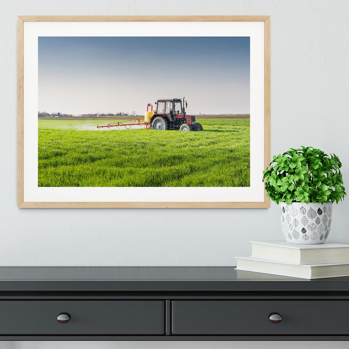 Tractor spraying wheat field Framed Print - Canvas Art Rocks - 3