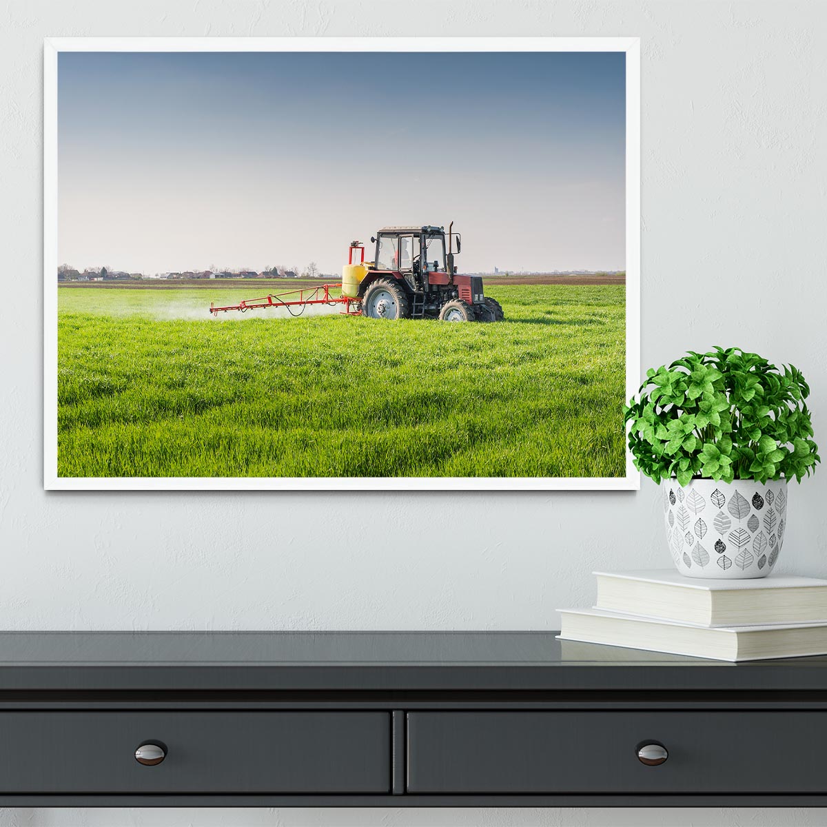 Tractor spraying wheat field Framed Print - Canvas Art Rocks -6