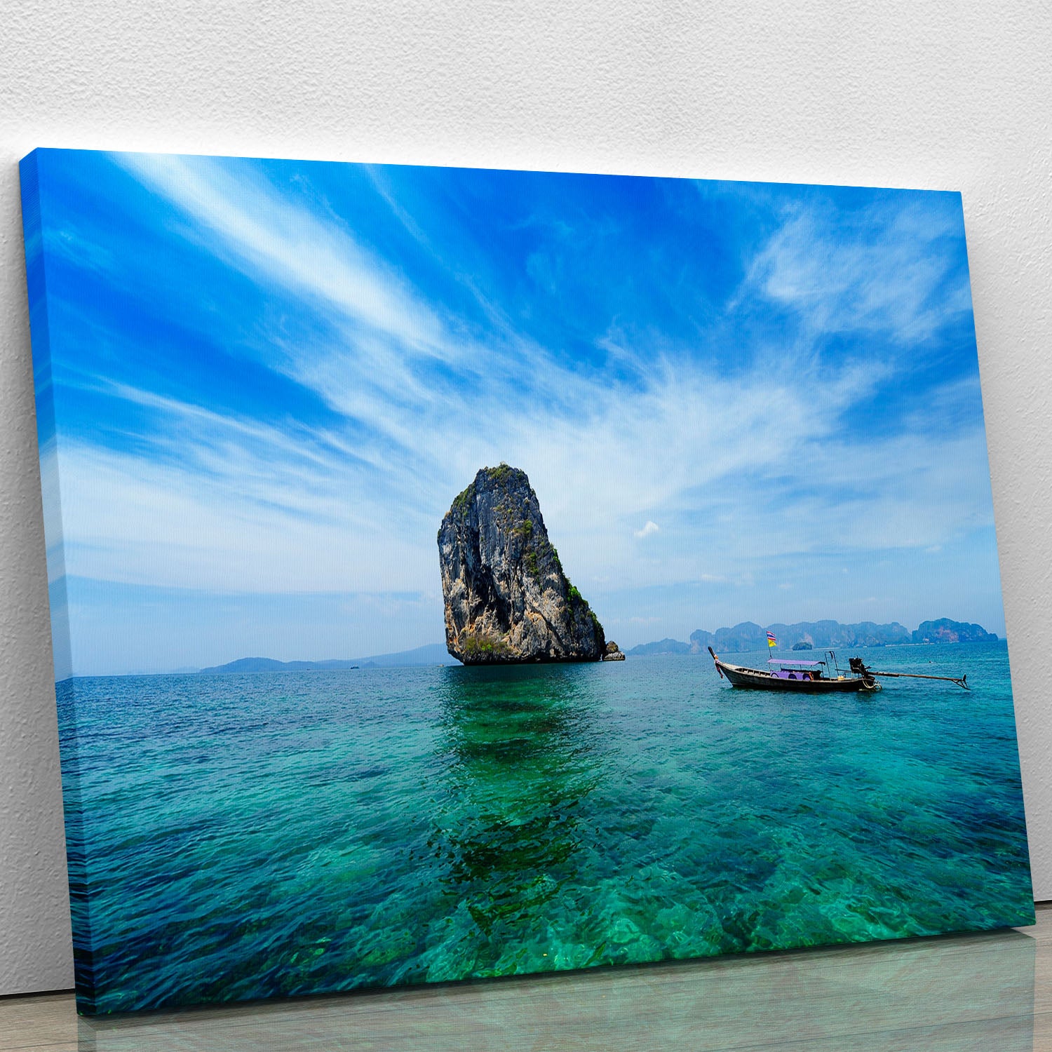 Traditional Thai boat in the blue sea Canvas Print or Poster - Canvas Art Rocks - 1