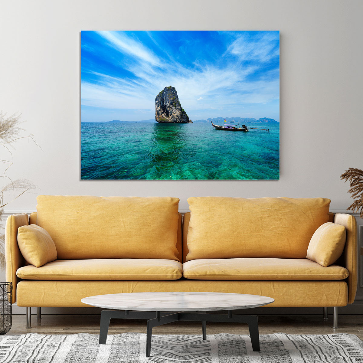 Traditional Thai boat in the blue sea Canvas Print or Poster - Canvas Art Rocks - 4