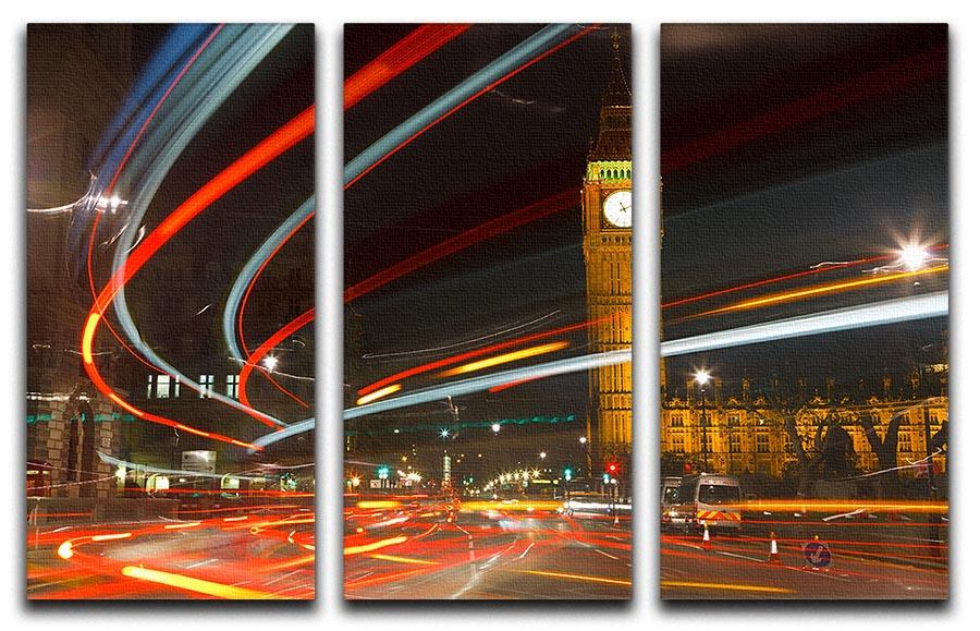 Traffic in night London 3 Split Panel Canvas Print - Canvas Art Rocks - 1