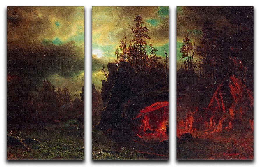 Trapper's camp by Bierstadt 3 Split Panel Canvas Print - Canvas Art Rocks - 1
