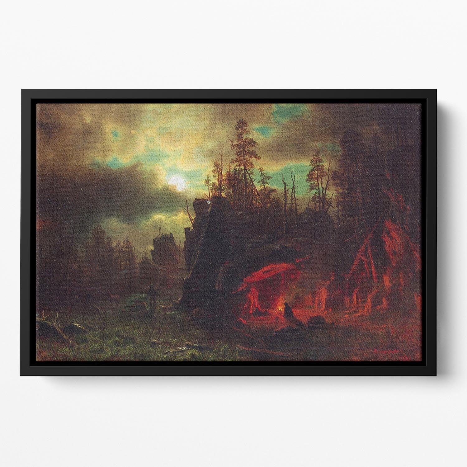 Trapper's camp by Bierstadt Floating Framed Canvas - Canvas Art Rocks - 2