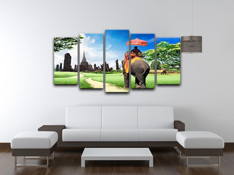 Travel concept tourists on an elephant 5 Split Panel Canvas - Canvas Art Rocks - 3