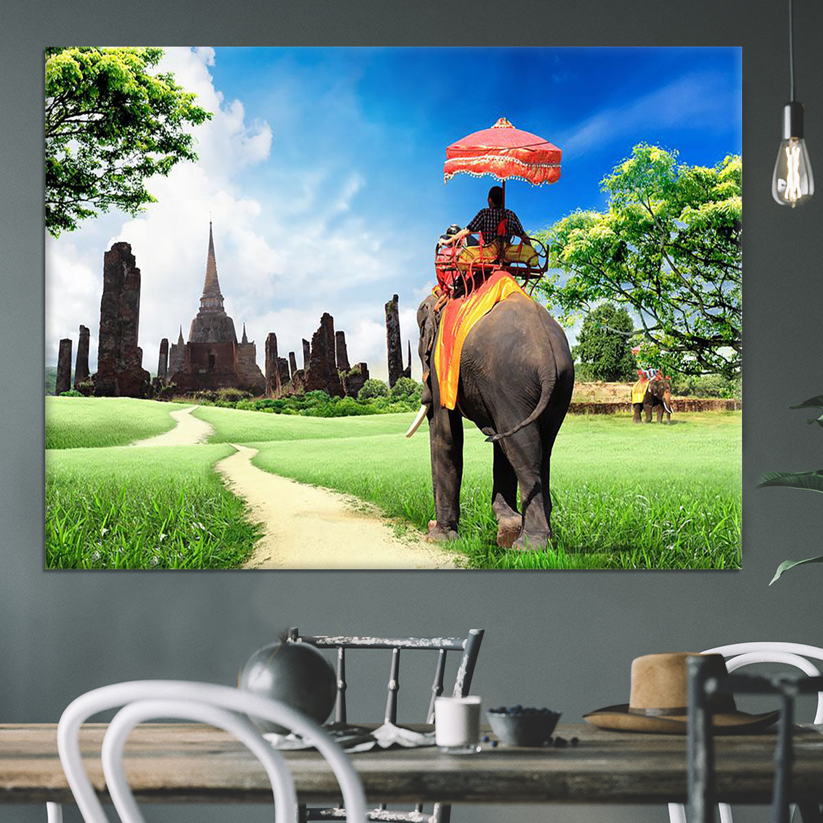 Travel concept tourists on an elephant Canvas Print or Poster - Canvas Art Rocks - 3