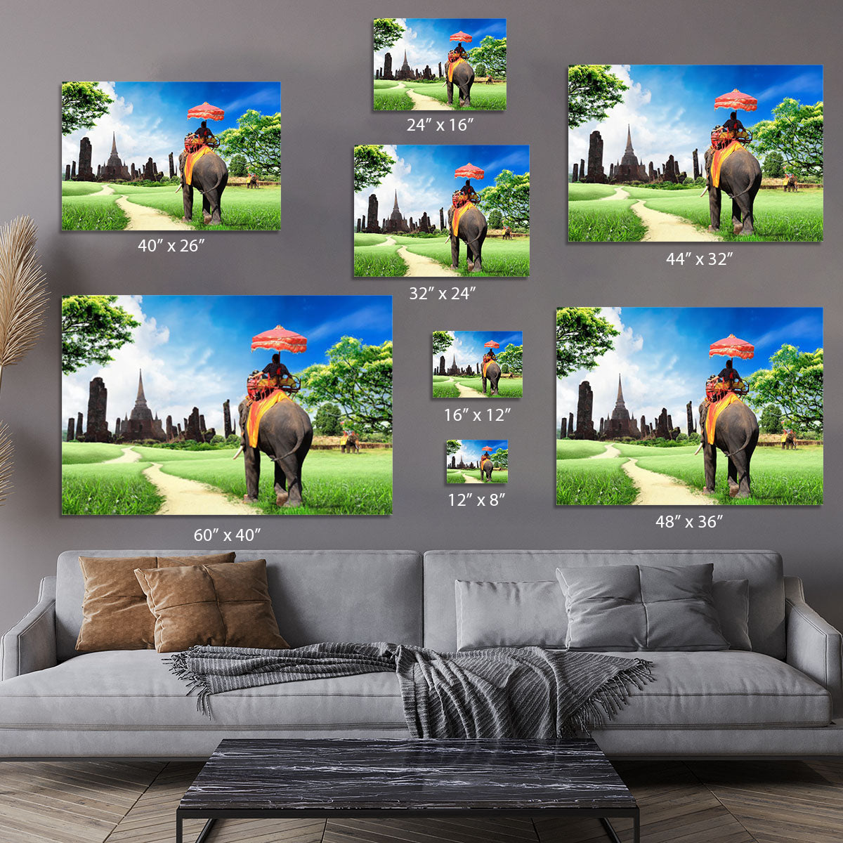 Travel concept tourists on an elephant Canvas Print or Poster - Canvas Art Rocks - 7