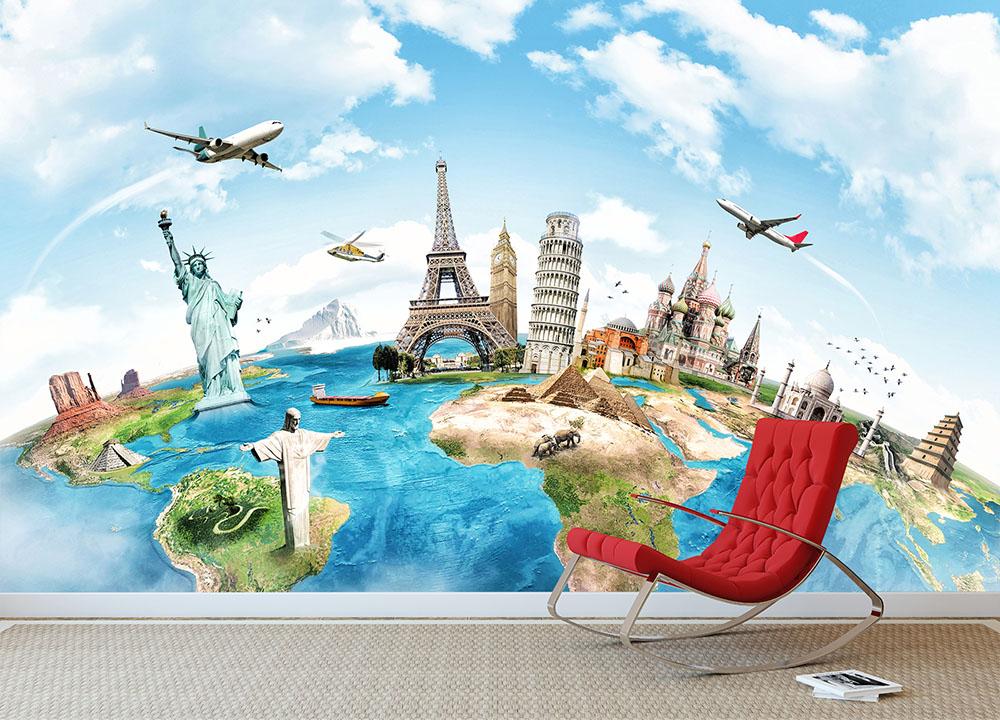 Travel the world Wall Mural Wallpaper - Canvas Art Rocks - 2