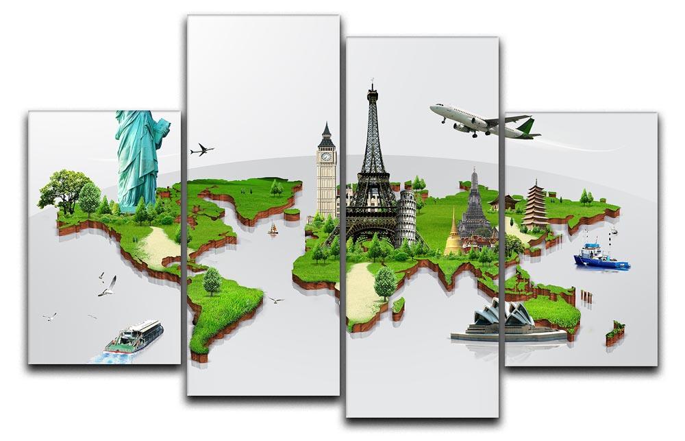 Travel the world concept 4 Split Panel Canvas  - Canvas Art Rocks - 1