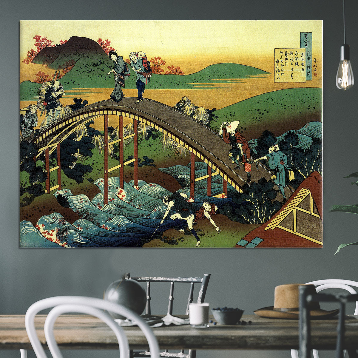 Travellers on the bridge near the waterfall of Ono by Hokusai Canvas Print or Poster - Canvas Art Rocks - 3