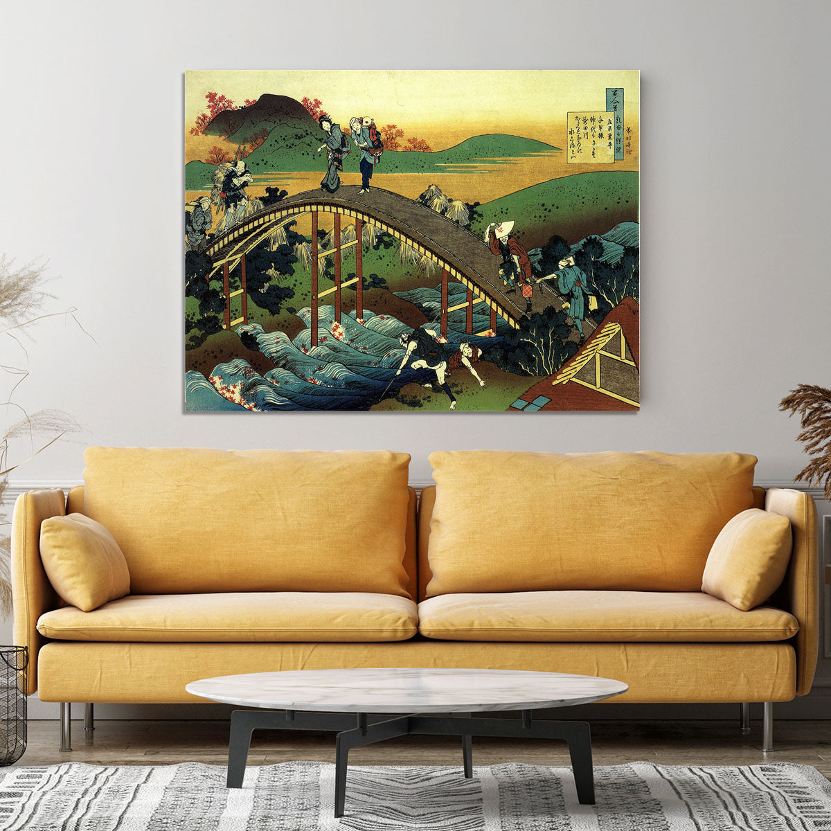 Travellers on the bridge near the waterfall of Ono by Hokusai Canvas Print or Poster - Canvas Art Rocks - 4