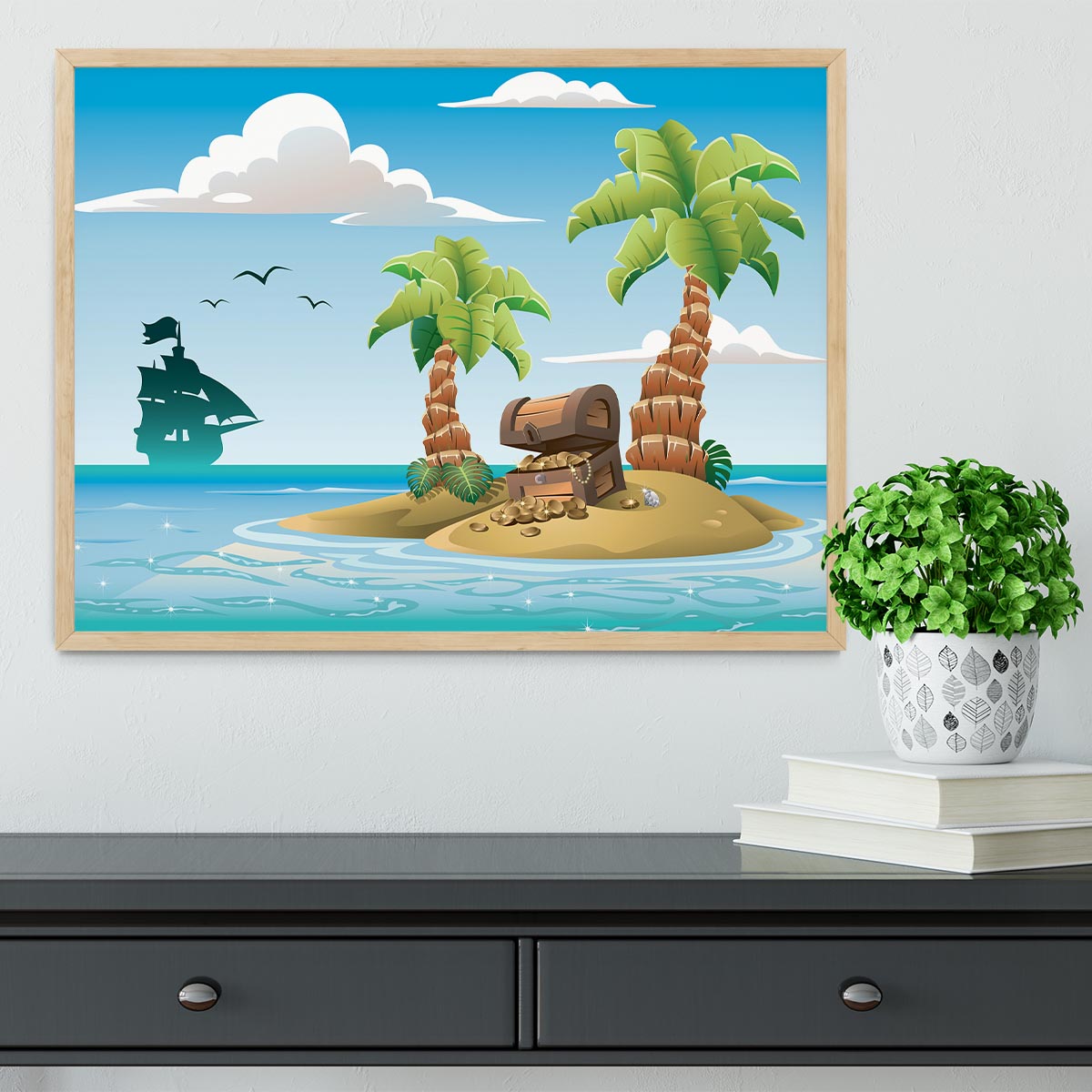 Treasure chest on the unhabited tropical island Framed Print - Canvas Art Rocks - 4
