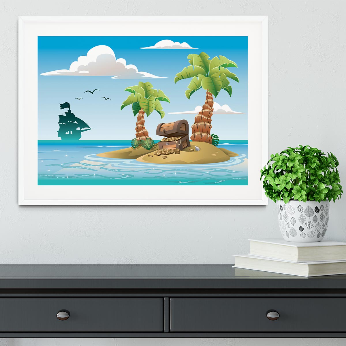Treasure chest on the unhabited tropical island Framed Print - Canvas Art Rocks - 5