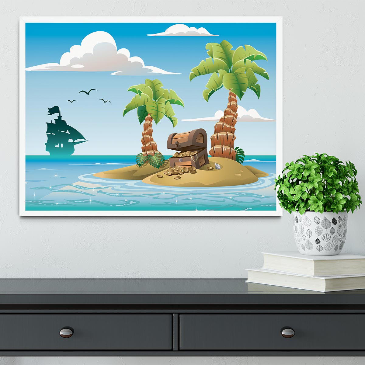 Treasure chest on the unhabited tropical island Framed Print - Canvas Art Rocks -6