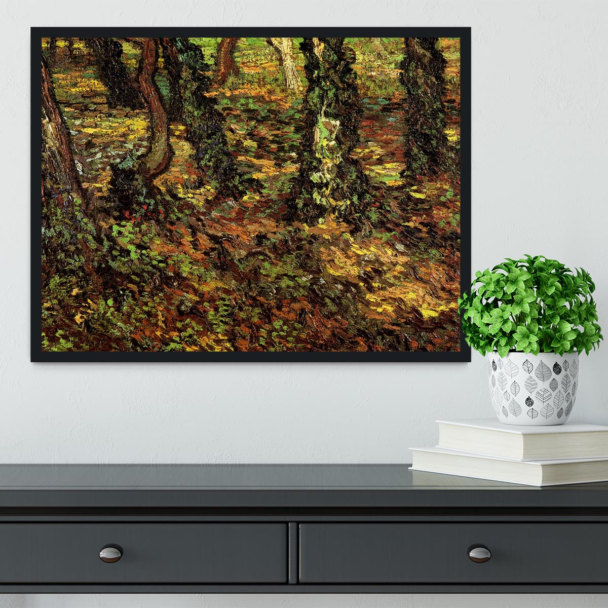 Tree Trunks with Ivy by Van Gogh Framed Print - Canvas Art Rocks - 2