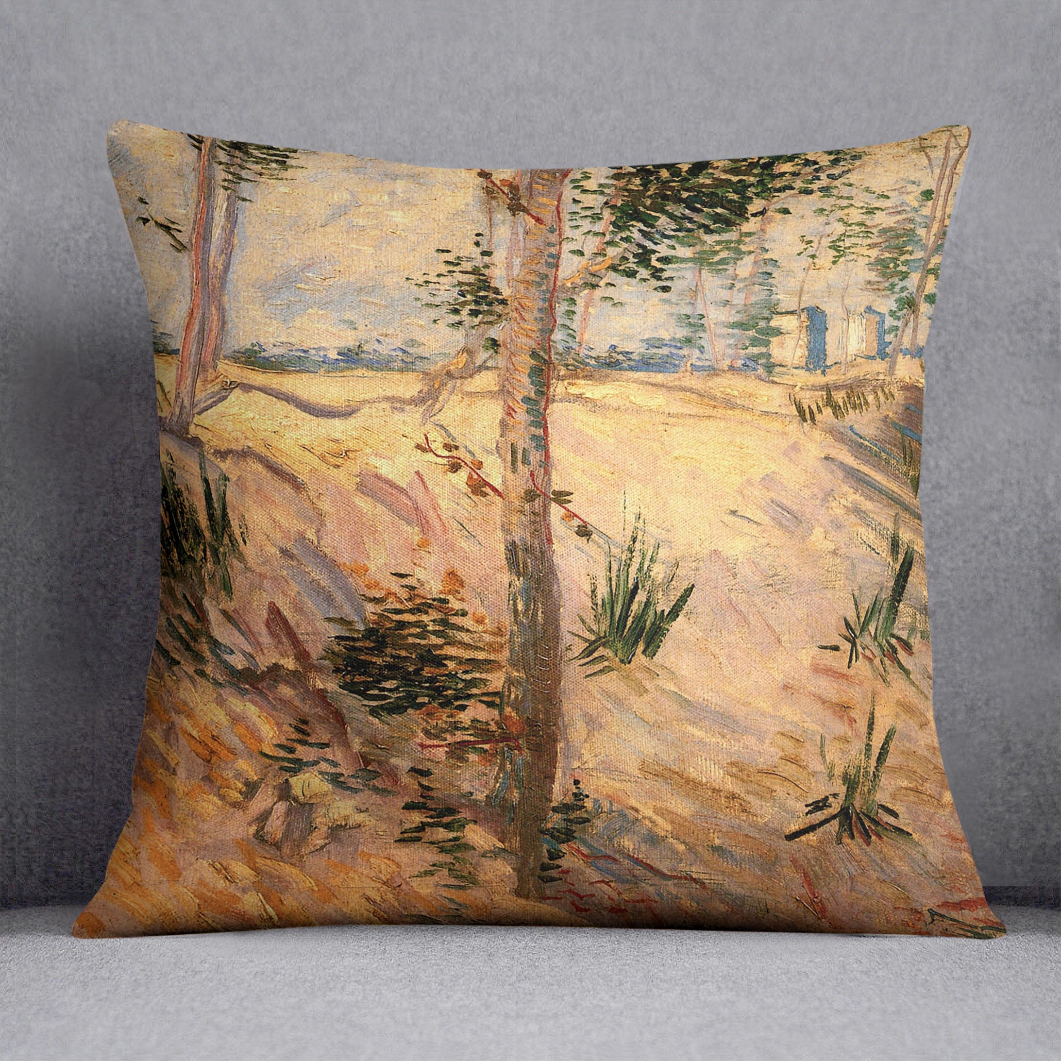 Trees in a Field on a Sunny Day by Van Gogh Cushion