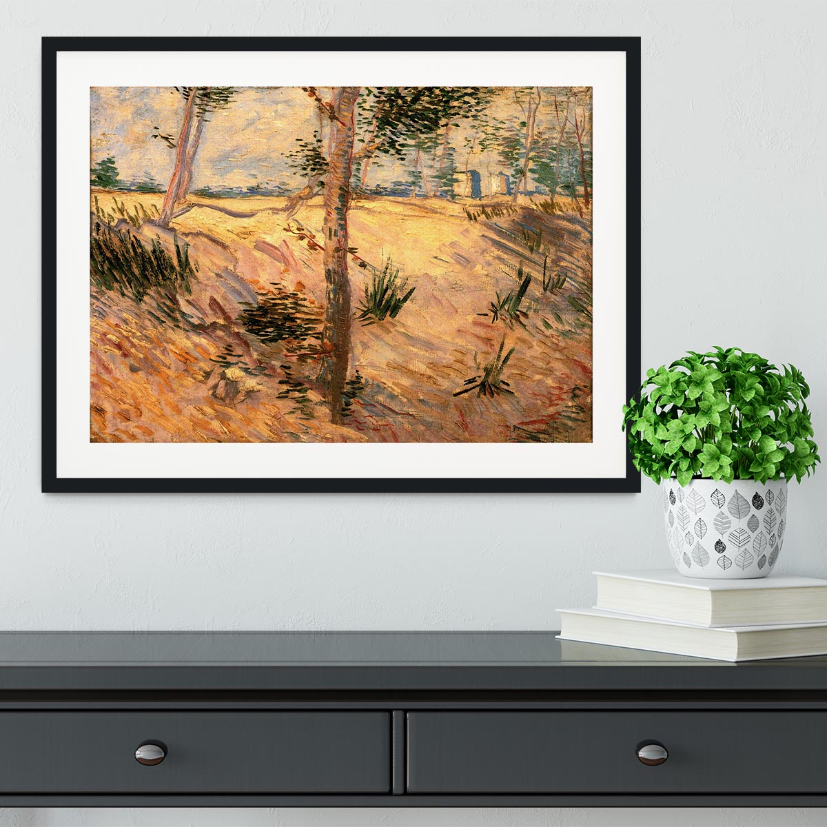 Trees in a Field on a Sunny Day by Van Gogh Framed Print - Canvas Art Rocks - 1