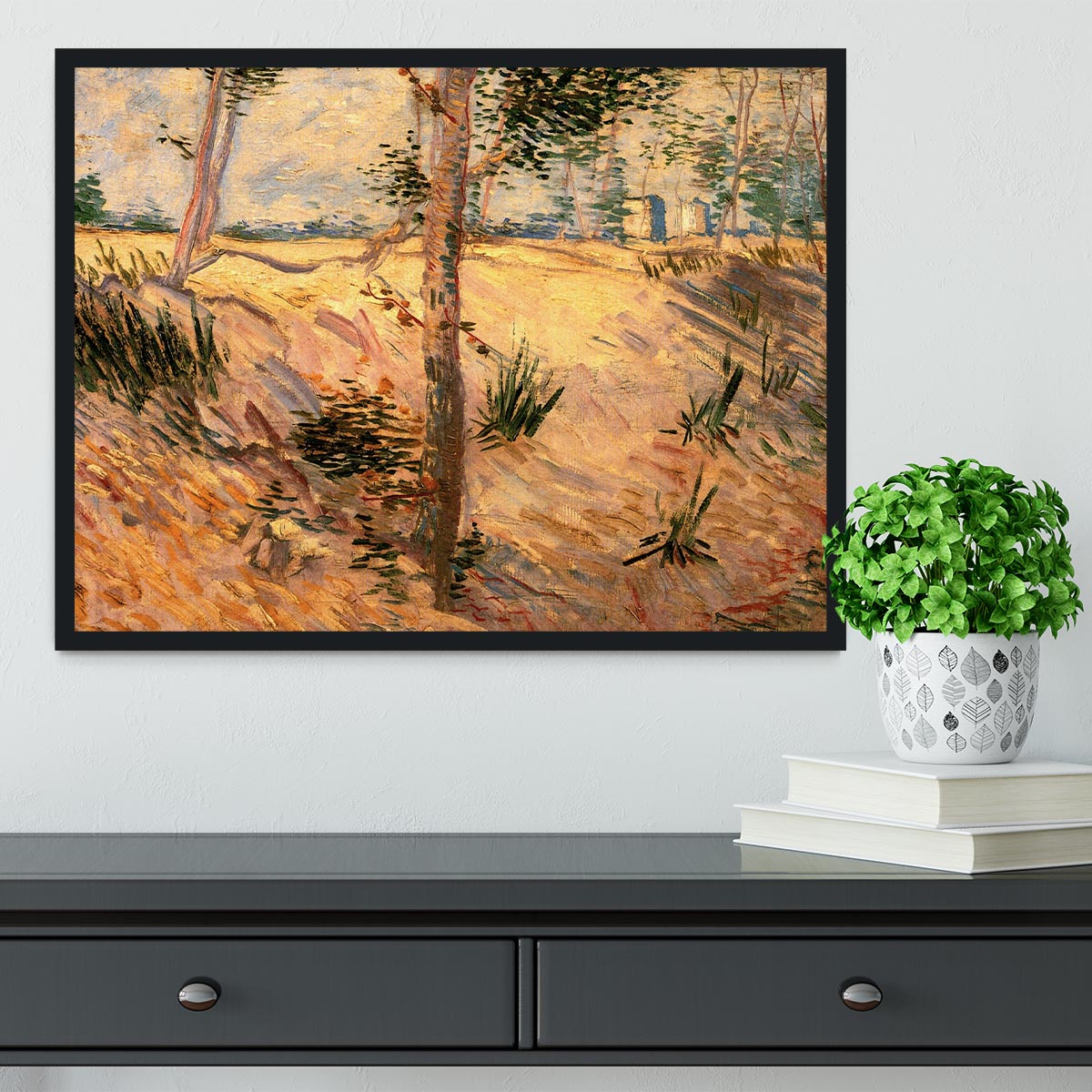 Trees in a Field on a Sunny Day by Van Gogh Framed Print - Canvas Art Rocks - 2
