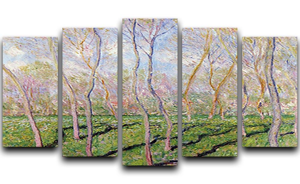 Trees in winter look at Bennecourt by Monet 5 Split Panel Canvas  - Canvas Art Rocks - 1