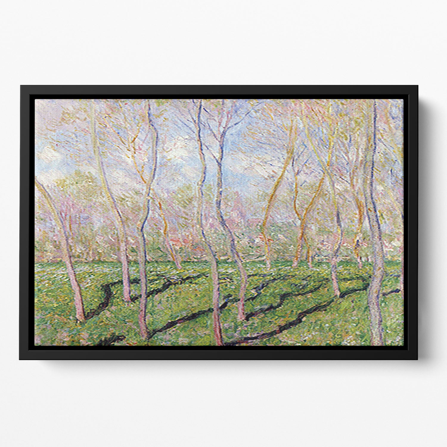 Trees in winter look at Bennecourt by Monet Floating Framed Canvas