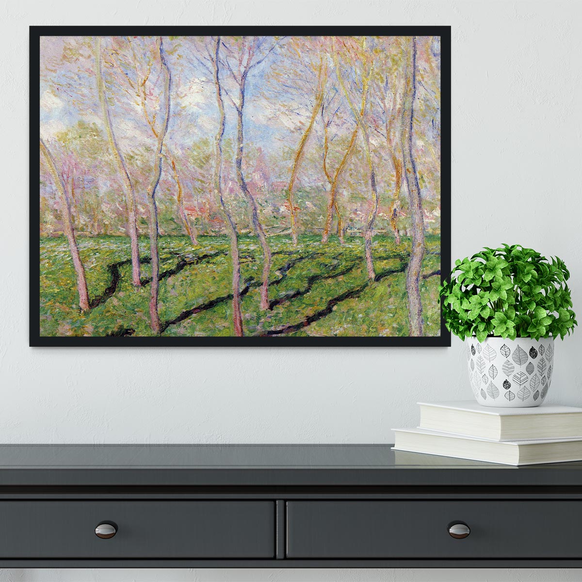 Trees in winter look at Bennecourt by Monet Framed Print - Canvas Art Rocks - 2