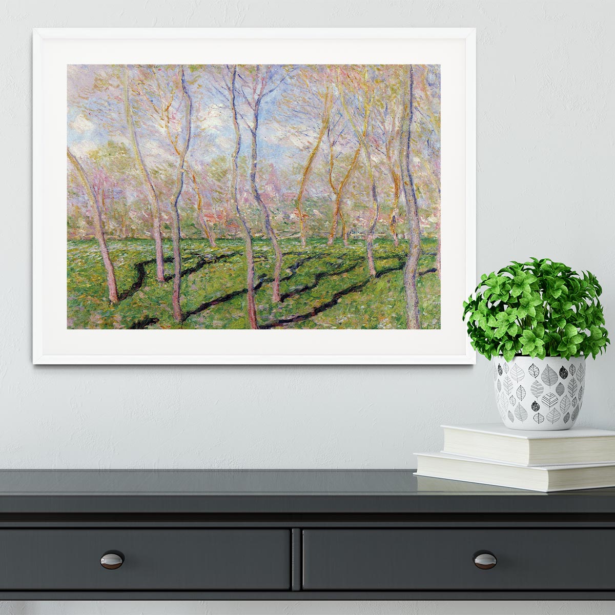 Trees in winter look at Bennecourt by Monet Framed Print - Canvas Art Rocks - 5