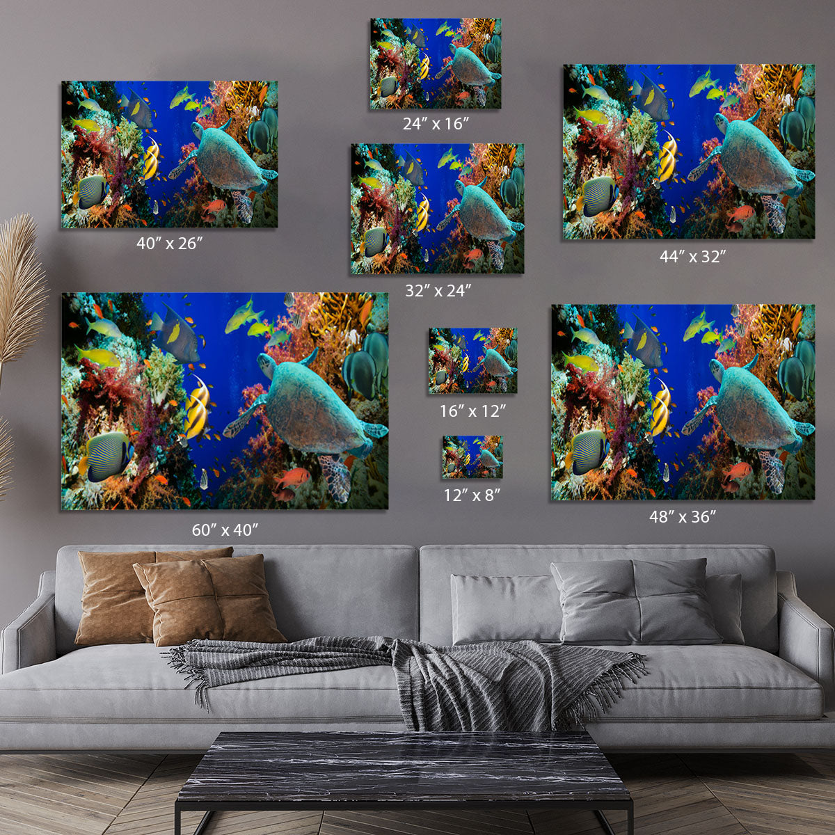 Tropical Anthias fish with net fire corals and shark on Red Sea reef Canvas Print or Poster - Canvas Art Rocks - 7