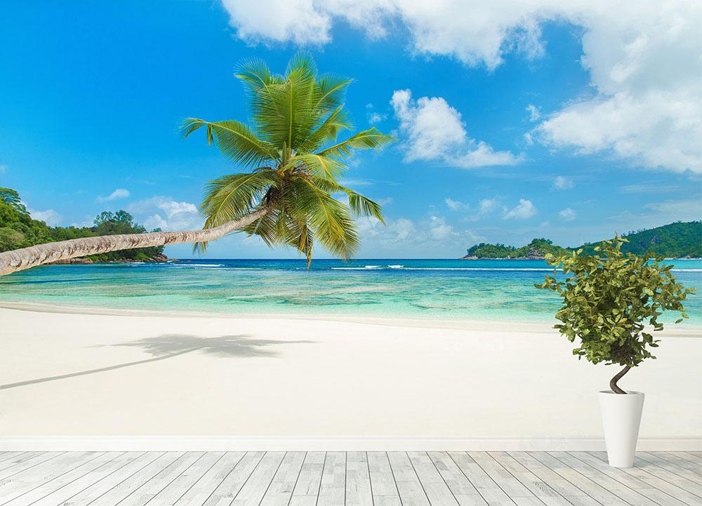 Tropical beach Baie Lazare Wall Mural Wallpaper - Canvas Art Rocks - 4