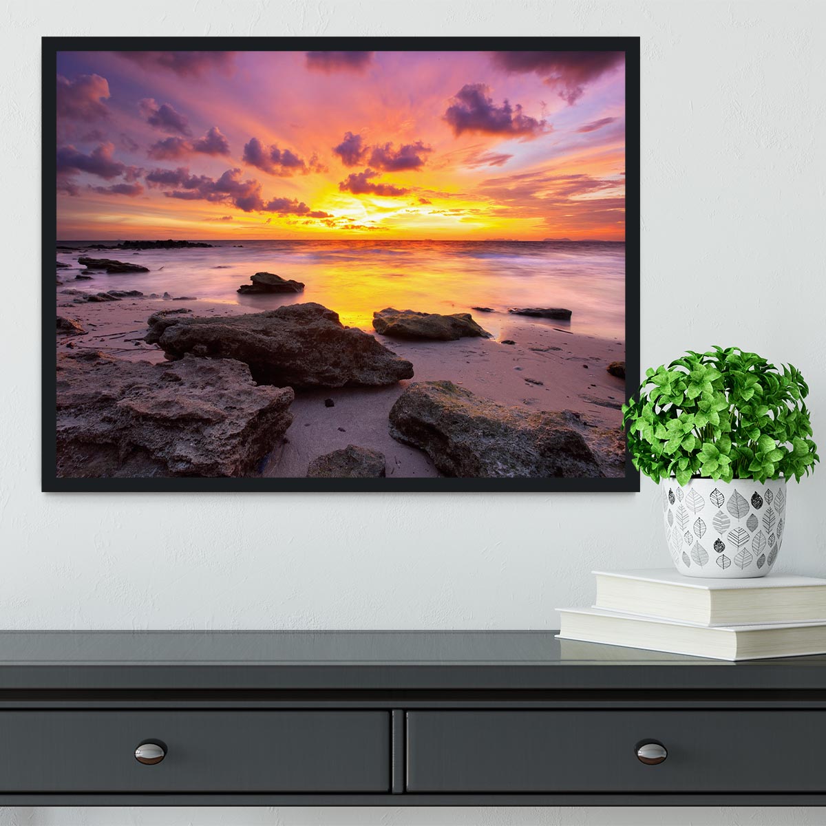 Tropical beach at beautiful sunset Framed Print - Canvas Art Rocks - 2