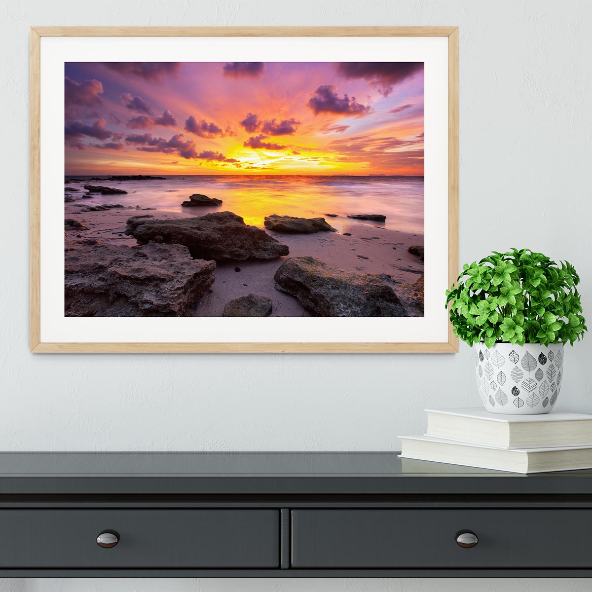 Tropical beach at beautiful sunset Framed Print - Canvas Art Rocks - 3