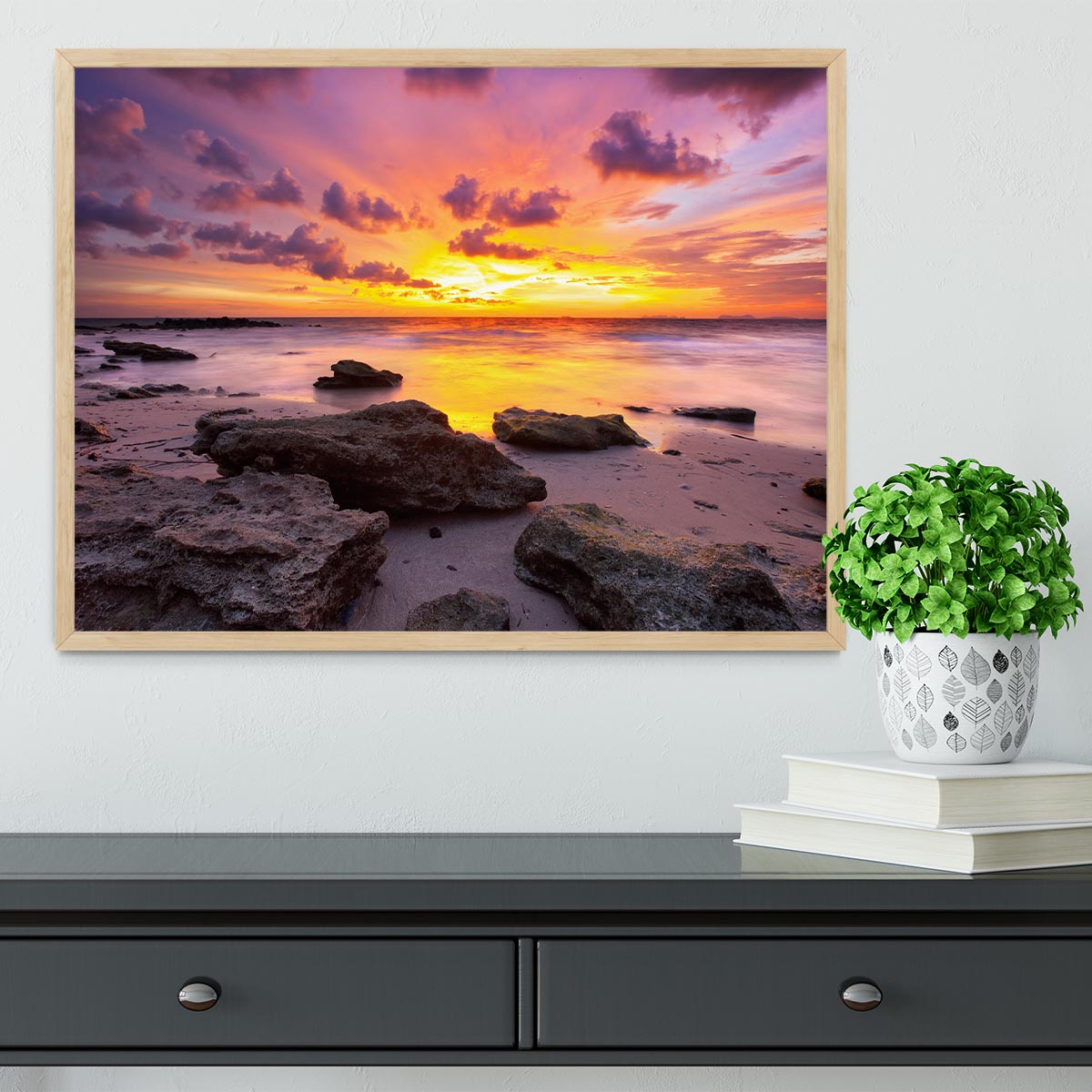 Tropical beach at beautiful sunset Framed Print - Canvas Art Rocks - 4