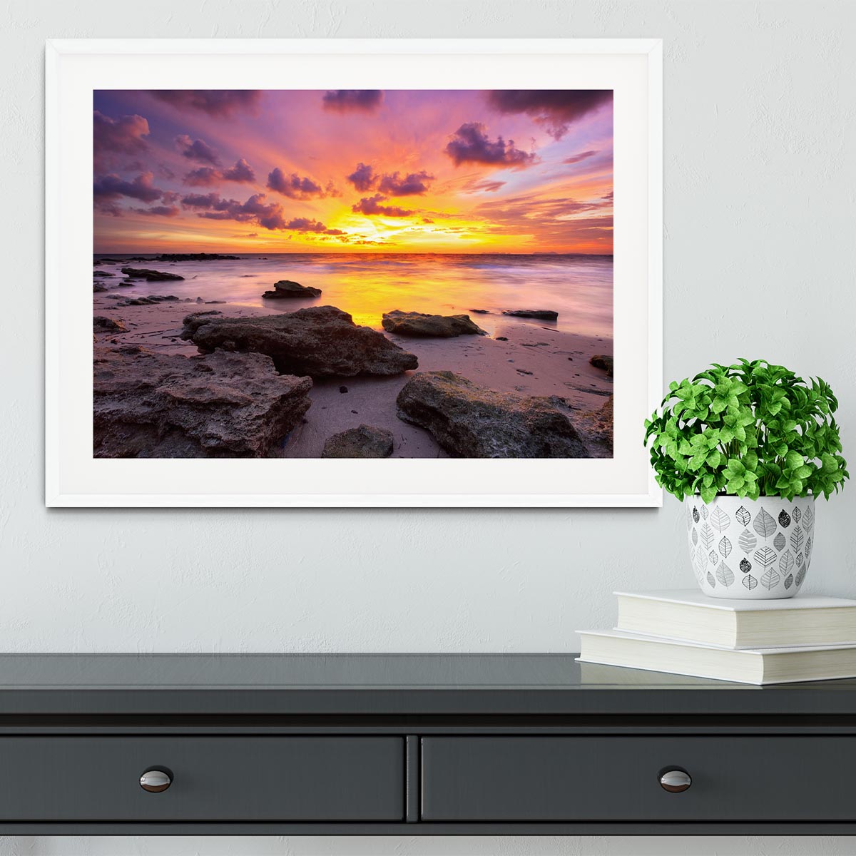 Tropical beach at beautiful sunset Framed Print - Canvas Art Rocks - 5