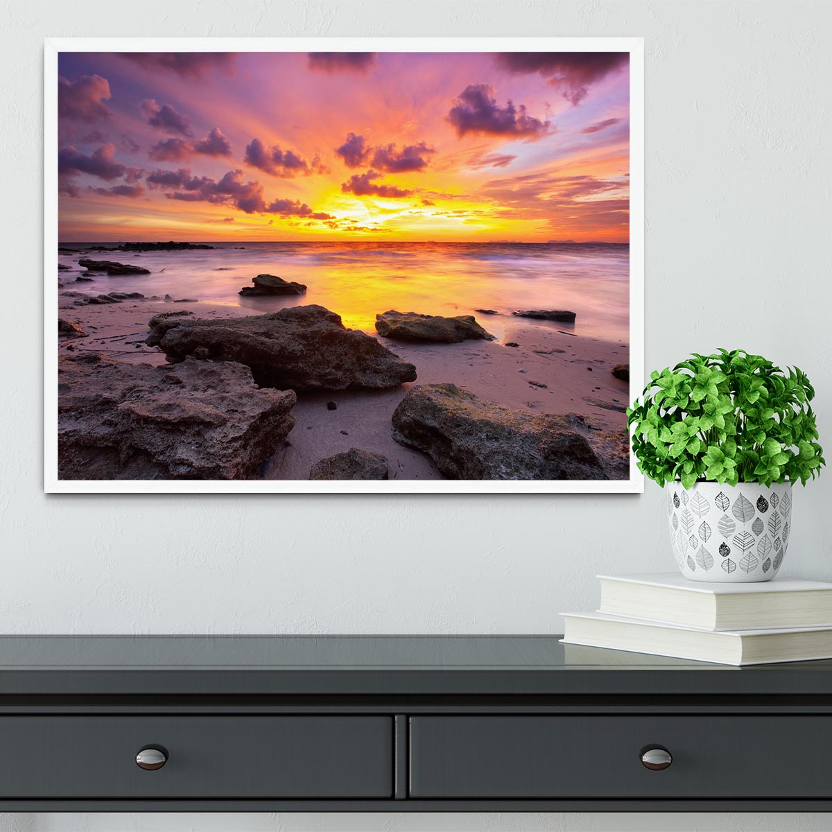 Tropical beach at beautiful sunset Framed Print - Canvas Art Rocks -6
