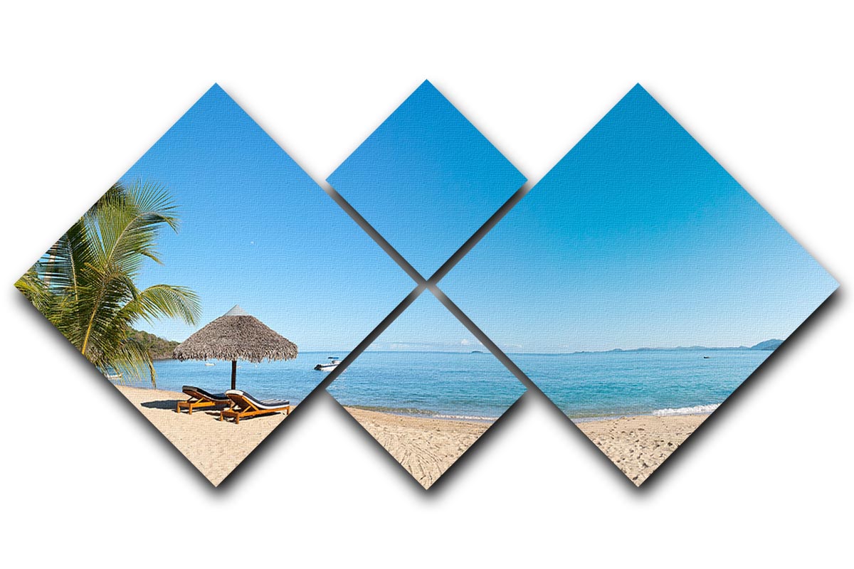 Tropical beach panorama with deckchairs 4 Square Multi Panel Canvas - Canvas Art Rocks - 1