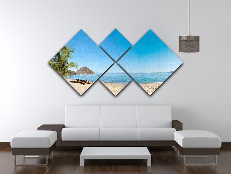 Tropical beach panorama with deckchairs 4 Square Multi Panel Canvas - Canvas Art Rocks - 3