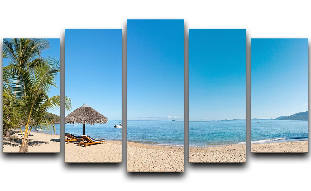 Tropical beach panorama with deckchairs 5 Split Panel Canvas - Canvas Art Rocks - 1