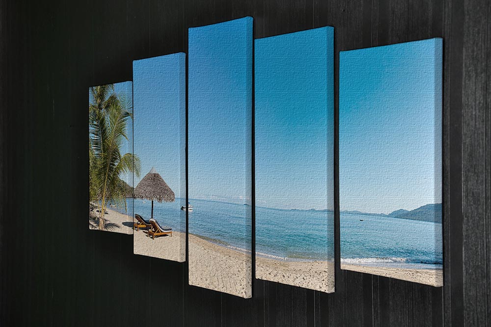 Tropical beach panorama with deckchairs 5 Split Panel Canvas - Canvas Art Rocks - 2