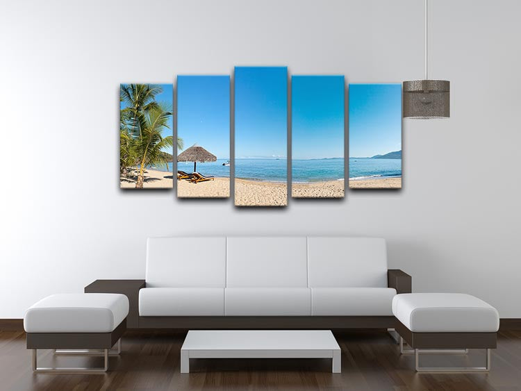 Tropical beach panorama with deckchairs 5 Split Panel Canvas - Canvas Art Rocks - 3