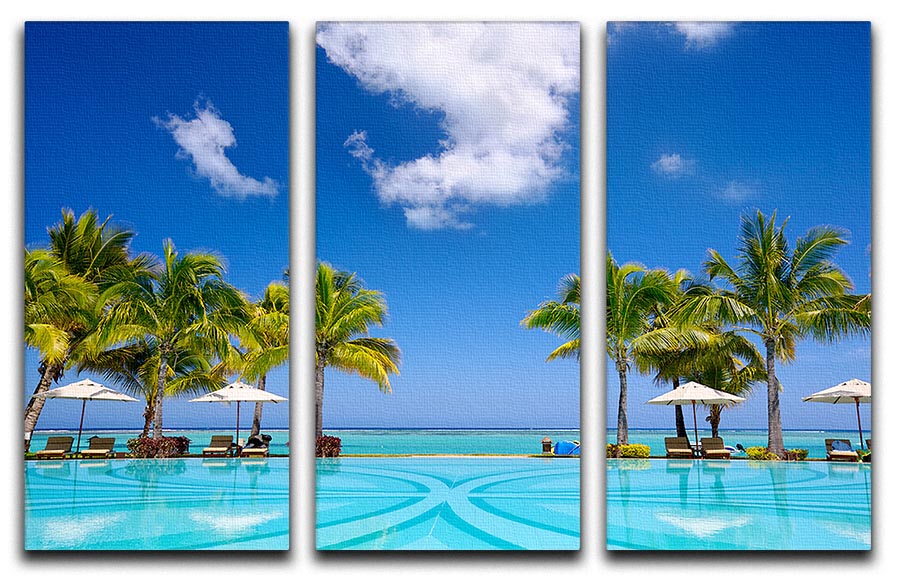 Tropical beach resort with lounge chairs 3 Split Panel Canvas Print - Canvas Art Rocks - 1